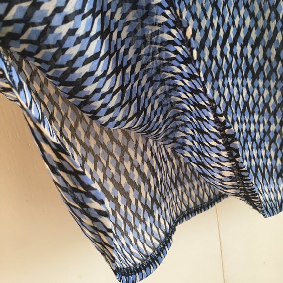 Sheer Blue Diamond Scale Bow Tie Up Ruffled Milk Maid Tank Top - Picture 5 of 14